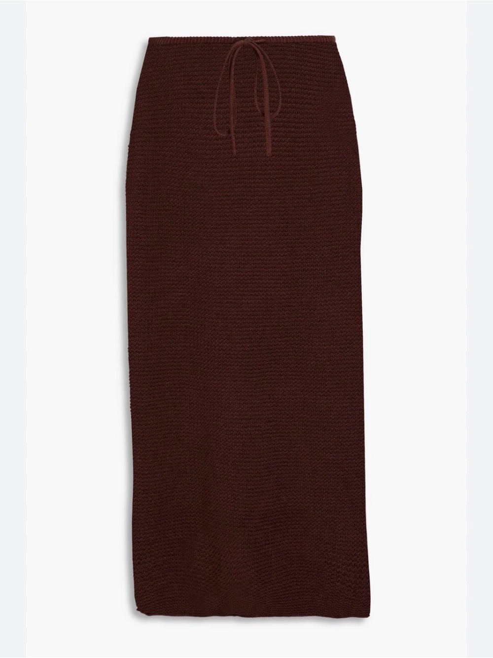 NWOT ONIA Textured 100% Linen Sweater Drawstring Midi Skirt in Coffee Brown
